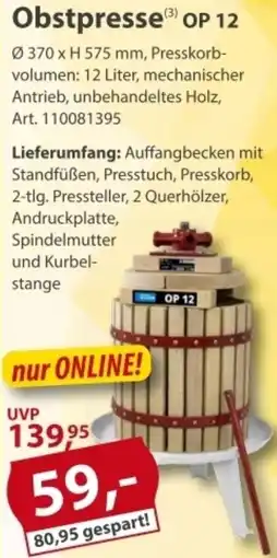 Sonderpreis Baumarkt Obstpresse OP 12 Angebot
