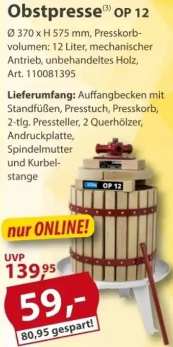 Sonderpreis Baumarkt Obstpresse OP 12 Angebot