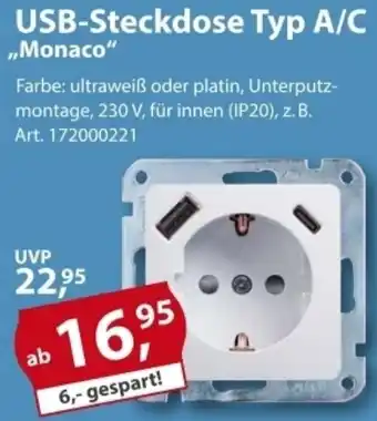 Sonderpreis Baumarkt USB-Steckdose Typ A/C ,,Monaco" Angebot