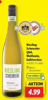 Lidl Riesling Scheurebe QbA, Weißwein, halbtrocken Angebot
