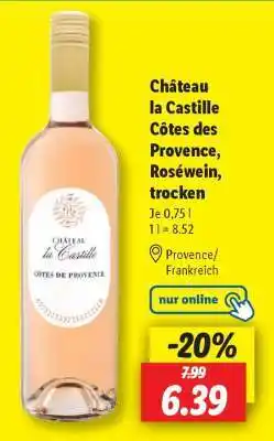 Lidl Château la Castille Côtes des Provence, Roséwein, trocken Angebot
