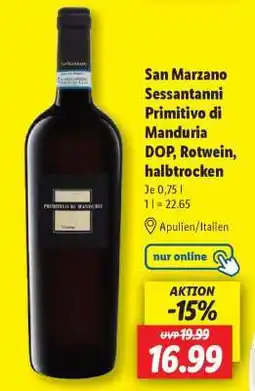 Lidl San Marzano Sessantanni Primitivo di Manduria DOP, Rotwein, halbtrocken Angebot