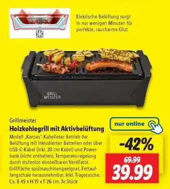 Lidl GRILLMEISTER Holzkohlegrill mit Aktivbelüftung Angebot