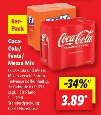 Lidl Coca­Cola/ Fanta/Mezzo Mix Angebot
