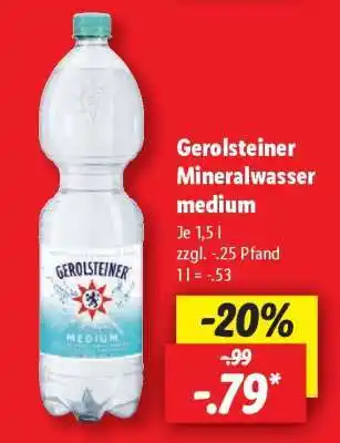 Lidl Gerolsteiner Mineralwasser medium Angebot