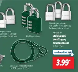 Lidl Parkside Stahlkabel/Vorhänge-/Zahlenschloss Angebot