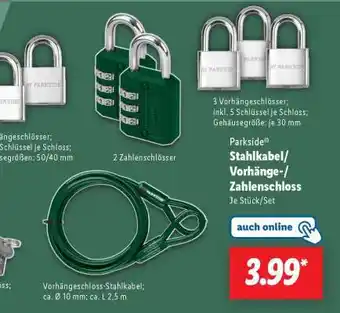 Lidl Parkside Stahlkabel/Vorhänge-/Zahlenschloss Angebot