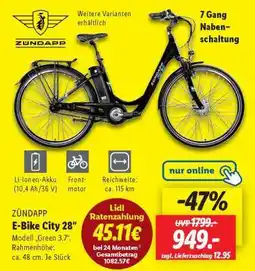 Lidl ZÜNDAPP E-Bike City, 28 Angebot