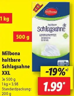 Lidl Milbona haltbare Schlagsahne XXL Angebot