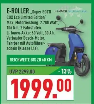 Marktkauf Super soco e-roller cux eco limited edition Angebot