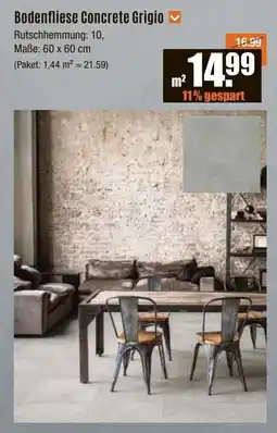 V Baumarkt Bodenfliese Concrete Grigio Angebot