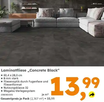 Globus Baumarkt Laminatfliese „Concrete Black" Angebot