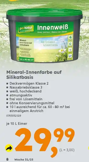 Globus Baumarkt proNatur Mineral-Innenfarbe auf Silikatbasis Angebot