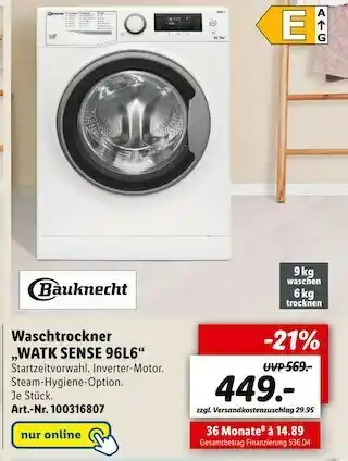 Lidl Bauknecht waschtrockner „watk sense 96l6“ Angebot