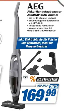 expert Techno Land AEG Akku-Handstaubsauger AS52AB18UG Animal Angebot