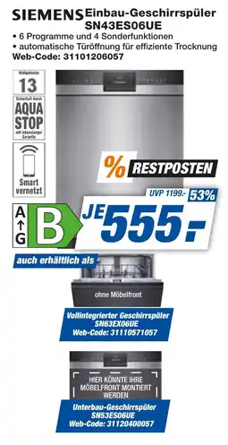 expert Techno Land SIEMENS Einbau-Geschirrspüler SN43ES06UE Angebot