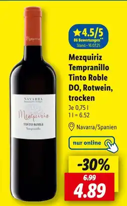 Lidl Navarra mezquiriz tempranillo tinto roble do, rotwein, trocken Angebot