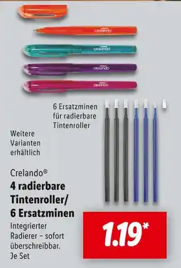 Lidl Crelando 4 radierbare tintenroller oder 6 ersatzminen Angebot