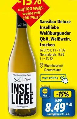 Lidl Sansibar deluxe inselliebe weißburgunder qba, weißwein Angebot