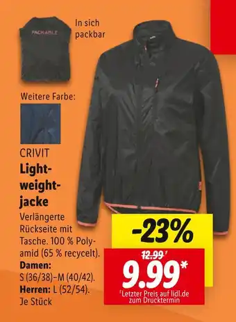 Lidl Crivit lightweightjacke Angebot
