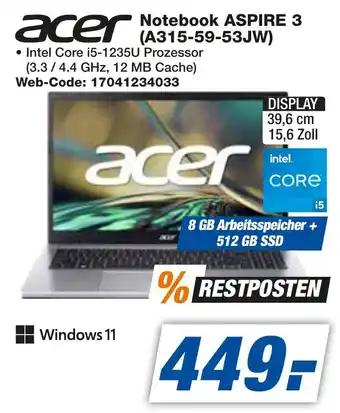expert Techno Land acer Notebook ASPIRE 3 (A315-59-53JW) Angebot