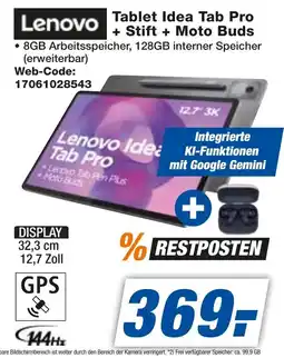 expert Techno Land Lenovo Tablet Idea Tab Pro + Stift + Moto Buds Angebot