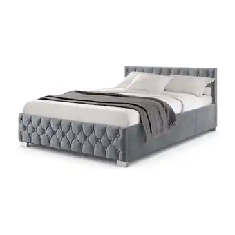 Netto Marken-Discount Juskys Polsterbett Nizza 140x200 cm - Lattenrost, Stauraum & LEDs - Samtbezug mit Steppung - Grau Angebot