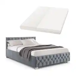 Netto Marken-Discount Juskys Polsterbett Nizza 140x200 cm – Matratze, Stauraum & LEDs - Samtbezug mit Steppung - Grau Angebot