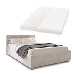 Netto Marken-Discount Juskys Polsterbett Nizza 180x200 cm – Matratze, Stauraum & LEDs - Samtbezug mit Steppung - Beige Angebot