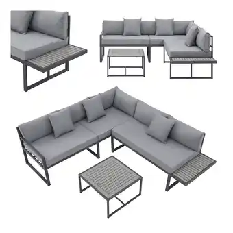 Netto Marken-Discount Juskys Gartenmöbel Lounge St. Tropez für 4 Personen - Set Tisch, Sofa & Kissen - Balkonmöbel Grau Angebot