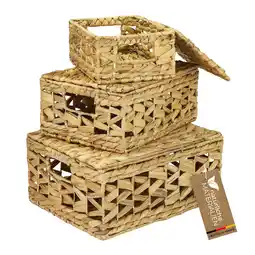 Netto Marken-Discount HMF Aufbewahrungskorb mit Deckel, 3er-Set, Korb geflochten aus Wasserhyazinthe, Klein, Mittel, Groß Angebot
