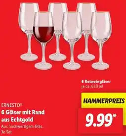 Lidl ERNESTO 6 Gläser mit Rand aus Echtgold Angebot