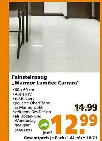 Globus Baumarkt Feinsteinzeug „marmor Lumitec Carrara” Angebot