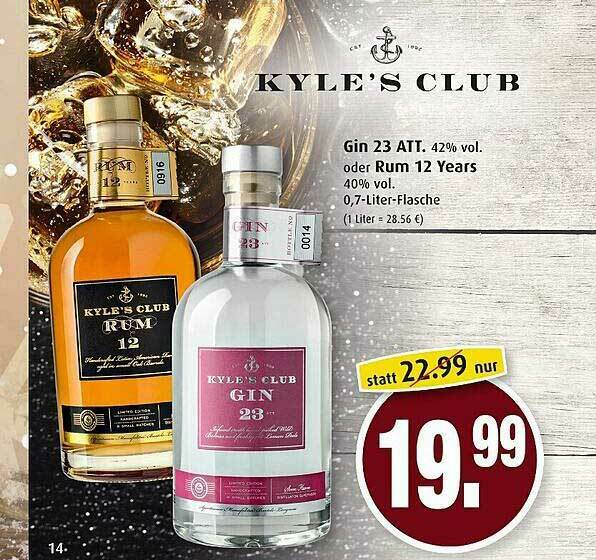Kyle's Club Gin 23 Att Oder Rum 12 Years Angebot bei Markant