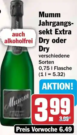 HIT Mumm Jahrgangssekt Extra Dry oder Dry Angebot
