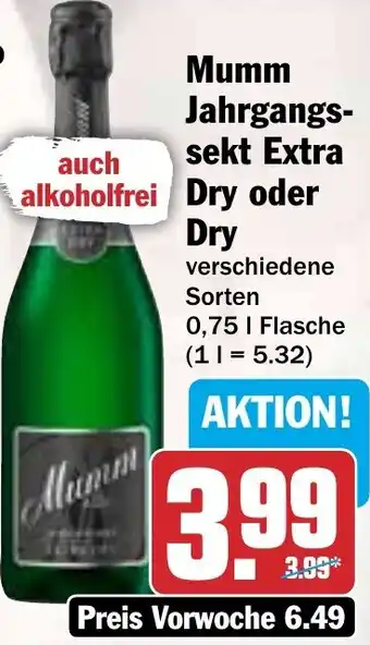 HIT Mumm Jahrgangssekt Extra Dry oder Dry Angebot