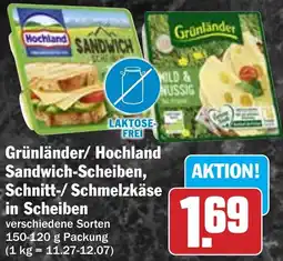 HIT Grünländer/ Hochland Sandwich-Scheiben, Schnitt-/ Schmelzkäse in Scheiben Angebot