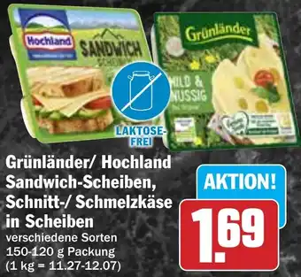 HIT Grünländer/ Hochland Sandwich-Scheiben, Schnitt-/ Schmelzkäse in Scheiben Angebot