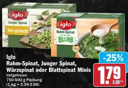 HIT Iglo Rahm-Spinat, Junger Spinat, Würzspinat oder Blattspinat Minis Angebot