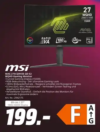 MediaMarkt Msi mag 275cqrfde qd e2 wqhd gaming monitor Angebot