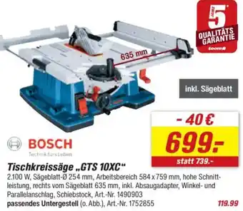 toom Baumarkt BOSCH Tischkreissäge „GTS 10XC" Angebot