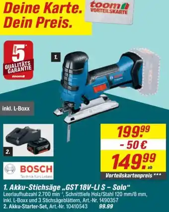 toom Baumarkt BOSCH Akku-Stichsäge „GST 18V-LI S - Solo" Angebot