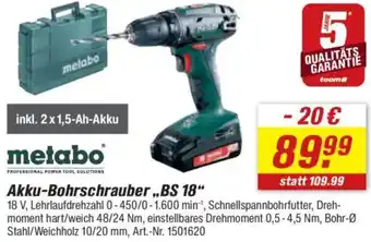 toom Baumarkt Metabo Akku-Bohrschrauber ,,BS 18" Angebot