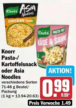 HIT Knorr Pasta-/ Kartoffelsnack oder Asia Noodles Angebot