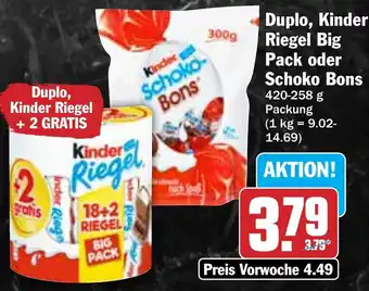 HIT Duplo, Kinder Riegel Big Pack oder Schoko Bons Angebot