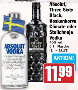 HIT Absolut, Three Sixty Black, Koskenkorva Climate oder Stolichnaja Vodka Angebot