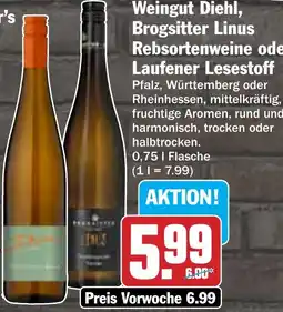 HIT Weingut Diehl, Brogsitter Linus Rebsortenweine oder Laufener Lesestoff Angebot