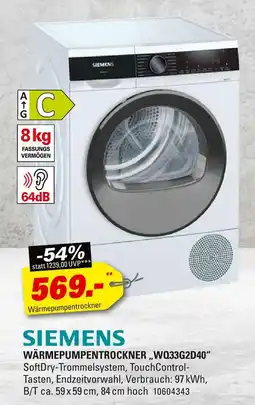 Höffner Siemens wärmepumpentrockner wo33g2d40 Angebot