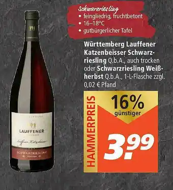 Marktkauf Württemberg Lauffener Katzenbeisser Schwarzriesling Oder Schwarzriesling Weißherbst Angebot