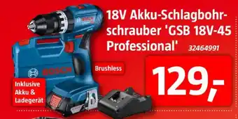 Bauhaus BOSCH 18V Akku-Schlagbohr- schrauber 'GSB 18V-45 Professional' Angebot